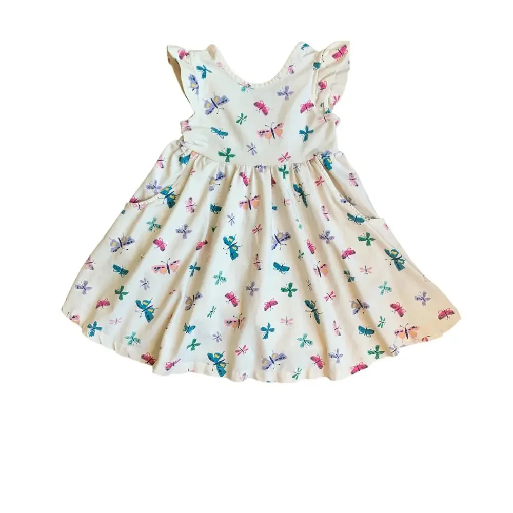 Hanna Andersson Butterfly Flutter Sleeve Skater Twirl Dress with Pockets - Picture 1 of 7